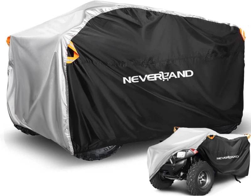 XXXL Quad ATV Abdeckplane NEVERLAND Fahrzeug Abdeckung Schutz Cover 256 * 110 * 120cm Phosphoreszierend Schmutzabweisend Winterfest Staubdicht Regen UV-Schutz Schwarz & Silber von NEVERLAND