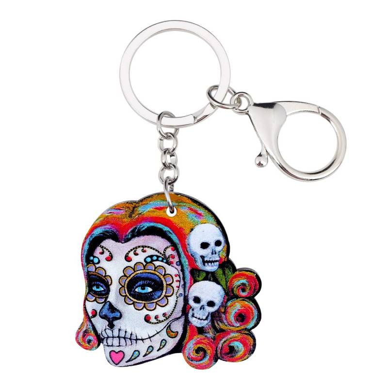 NEWEI Acryl Halloween Horror Schädel Zombie Schlüsselanhänger Voodoo Puppe Anhänger Schmuck für Frauen Mädchen Handtasche Autozubehör (Rot) von NEWEI