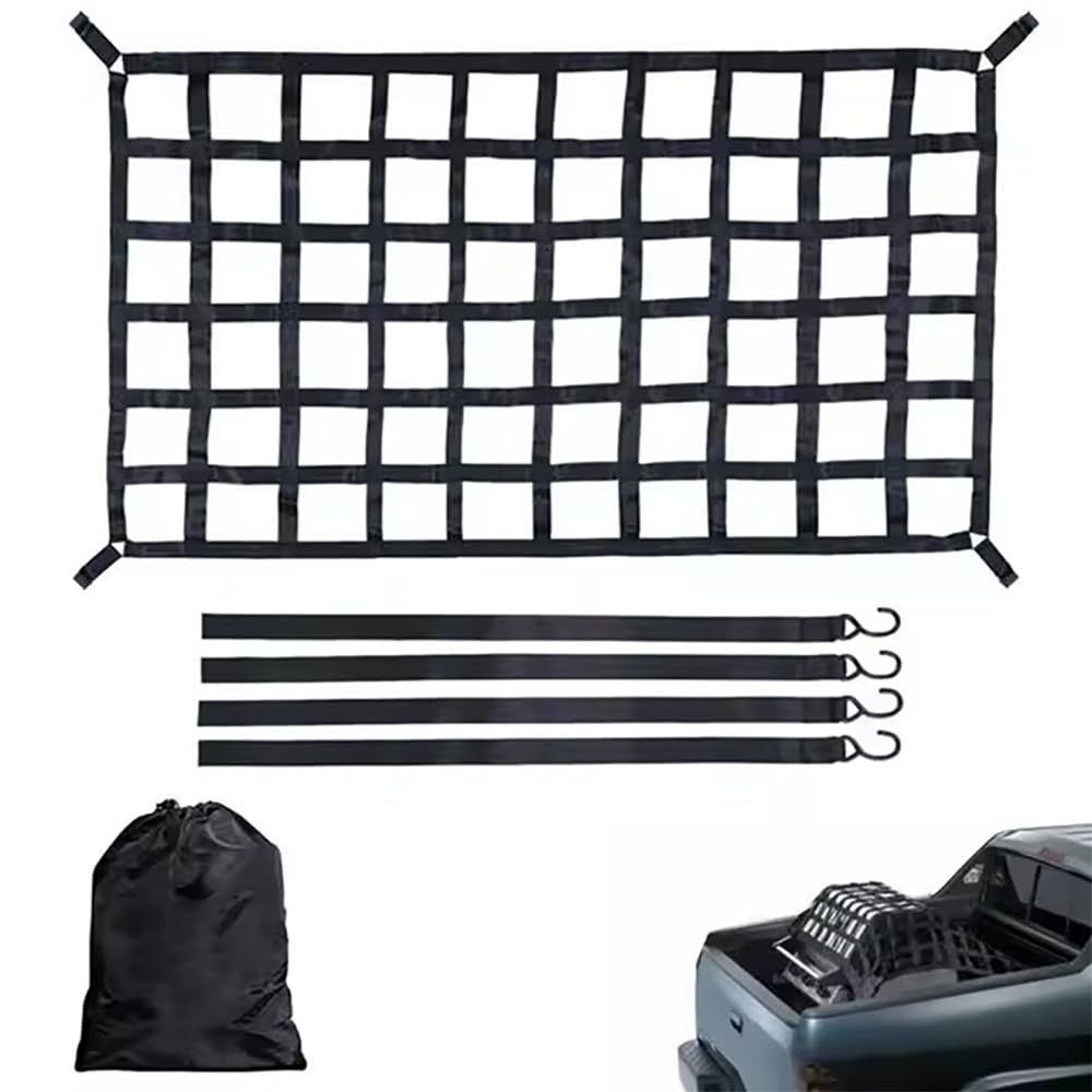 NEWFUN Gepäcknetz für Pickup LKW, 106x127cm Netz für Anhänger, Ladungssicherungsnetz, Schwerlast Ladeflächennetz zur Ladungssicherung, Gepäcknetz Auto für LKW-Ladefläche, Anhänger, Kofferraum, SUVs von NEWFUN