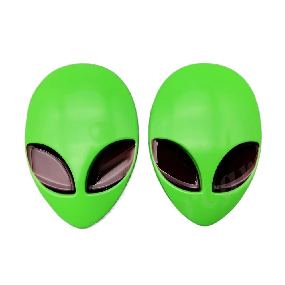 2 x Alien-Kopf-Auto-Heck-Emblem, Aufkleber, Auto-Kotflügel, Auto, 3D, für alle Autos, Fahrräder, Motobike (grün) von NEWTRASI