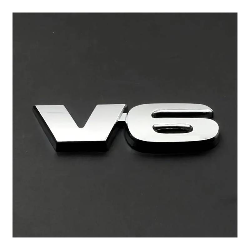 V6 Emblem für Kofferraum, hinten, 3D, mattschwarz, für Auto, Motorrad, LKW, SUV (Silber) von NEWTRASI