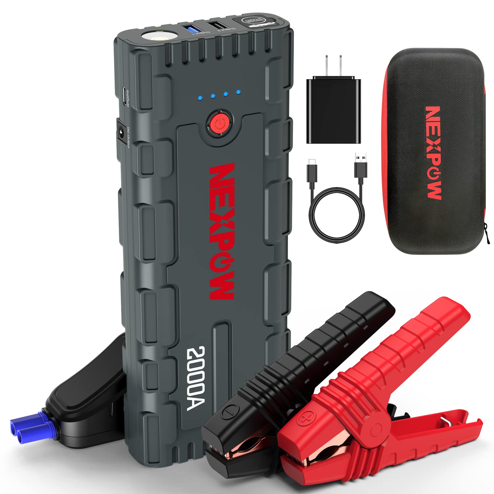 NEXPOW G17 Starthilfe Powerbank – 2000A Spitzenstrom Auto Starthilfe, 12V tragbarer Batterie Booster für bis zu 7L Benzin / 6,5L Diesel, mit USB Schnellladung 3.0 & LED Licht, sicherer Batteriestarter von NEXPOW