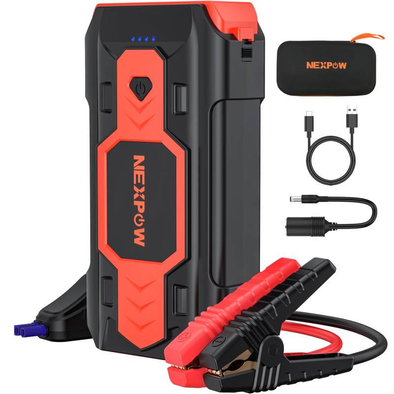 NEXPOW 2500A Starthilfe Powerbank,Supersafe 12V Auto Batterie Booster,Tragbare Starthilfe mid LED Modes Red Blue Warning und Intelligentes Starthilfekabel, Geeignet für 8L Benzin und 8L Diesel von NEXPOW