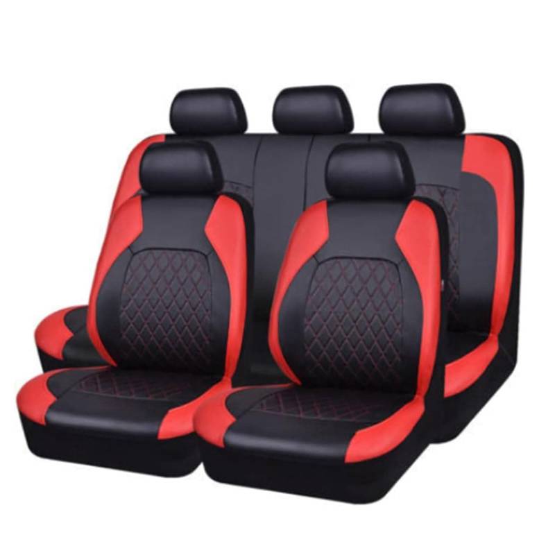 NFNFFC 9 Stück Sitzbezüge Auto für Citroen C4 Cactus Ds4 C5 Ds5 Ds6 Triumph C2 C3 C6 C4L Picasso, Leder Komfortabel Wasserdicht Sitzbezug Auto Sitzschoner Zubehör,Red von NFNFFC