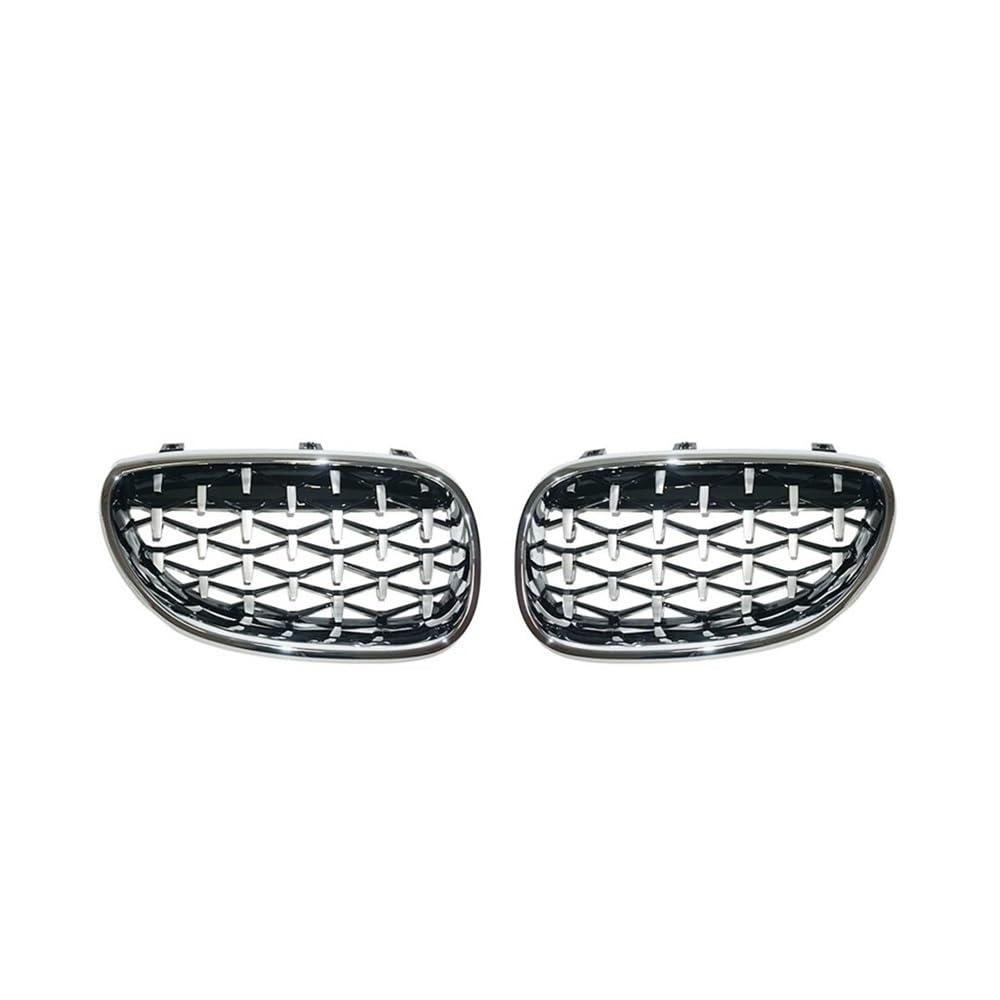 Auto-Frontgrillgitter 2PCS Frontschürze Grills Racing Grill Diamant Nieren Grille Für BM&W Für E60 E61 550i 535i 2004 2005 2006 2007 2008 2009 Auto Meteor Stil Front Kühlergrille(All Silver) von NFNVEKESD