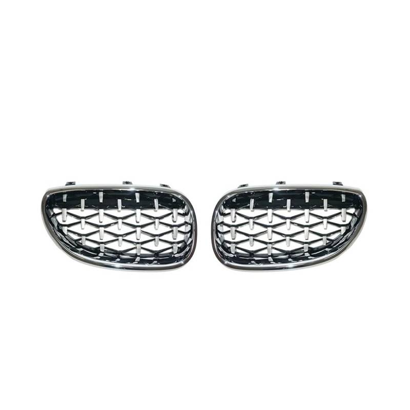 Auto-Frontgrillgitter 2PCS Frontschürze Grills Racing Grill Diamant Nieren Grille Für BM&W Für E60 E61 550i 535i 2004 2005 2006 2007 2008 2009 Auto Meteor Stil Front Kühlergrille(All Silver) von NFNVEKESD