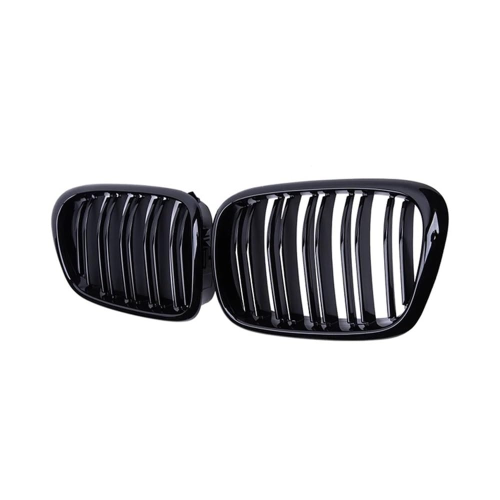 Auto-Frontgrillgitter Carbon Fiber 2Pcs Auto Vorderen Stoßfänger Haube Niere Grill Dual Lamellen Gitter Für BM&W Für E39 5-serie 525 528 1999 2000 2001 2002 2003 Front Kühlergrille(Schwarz glänzend) von NFNVEKESD