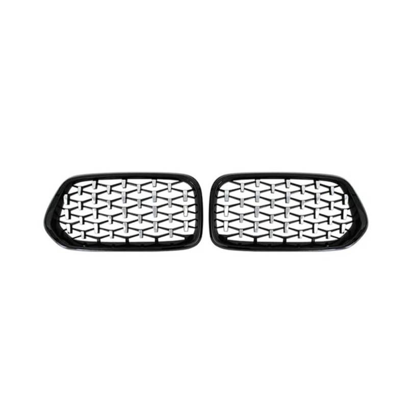 Auto-Frontgrillgitter Diamant Auto Front Stoßstange Nieren Kühlergrill Racing Grill Glanz Schwarz Gitter Grills Trim Für BM&W Für X2 F39 2018 2019 2020 2021 2022 Front Kühlergrille(Black Silver) von NFNVEKESD