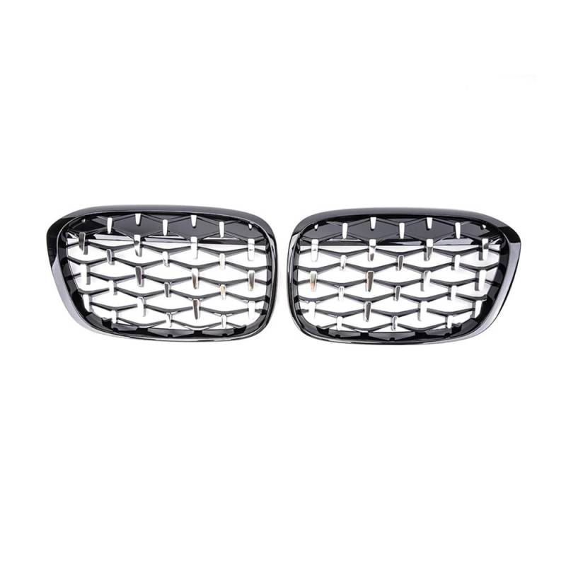 Auto-Frontgrillgitter Ein Paar Diamantgrill Racing Grills Dekoration Für BM&W Für X1 F48 2014 2015 2016 2017 2018 2019 Auto Front Nierengrill Auto Styling Front Kühlergrille(Silver and Black) von NFNVEKESD