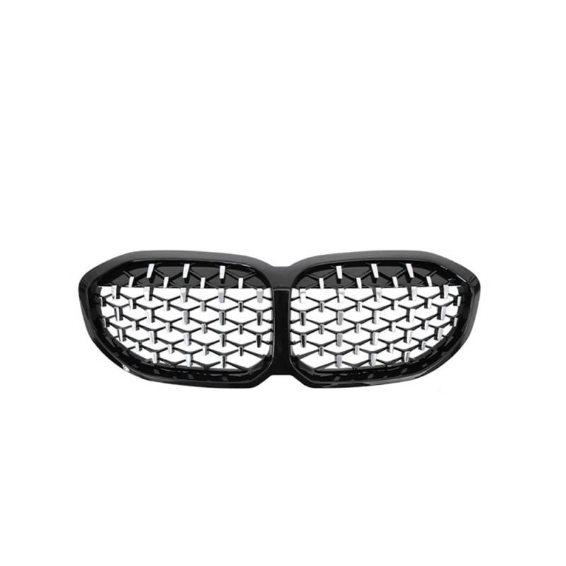 Auto-Frontgrillgitter Für BM&W 1er F40 2020 2021 2022 2023 2-teiliger Auto-Frontgrill Nieren-Stoßstangengrill Black Diamond Style Racing Grills Ersatzteile Front Kühlergrille(Black and Silver) von NFNVEKESD