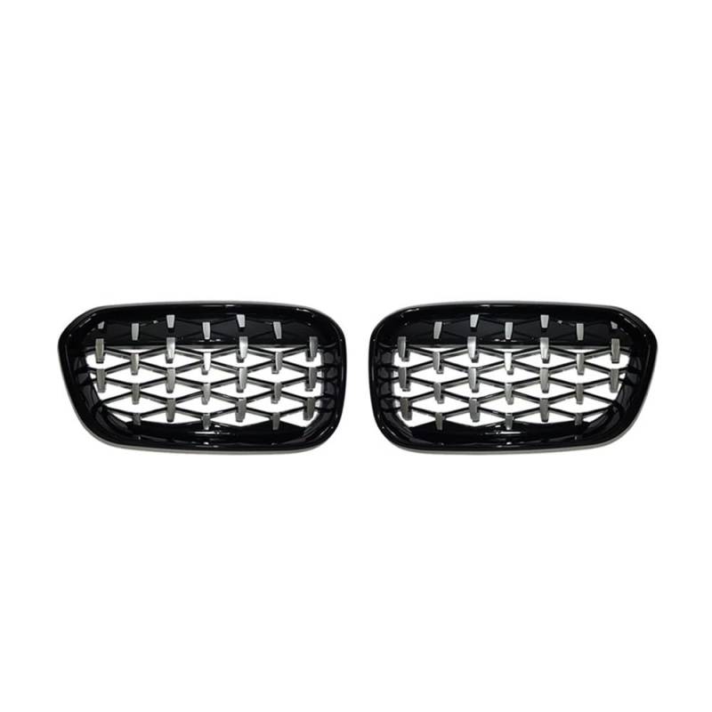 NFNVEKESD Auto-Frontgrillgitter 2PCS Diamant Niere Racing Grille Für BM&W Für 1 Serie F20 F21 LCI 2016 2017 Meteor Grill Auto Vorderen Stoßfänger Ersatz Front Kühlergrille(Black Silver) von NFNVEKESD