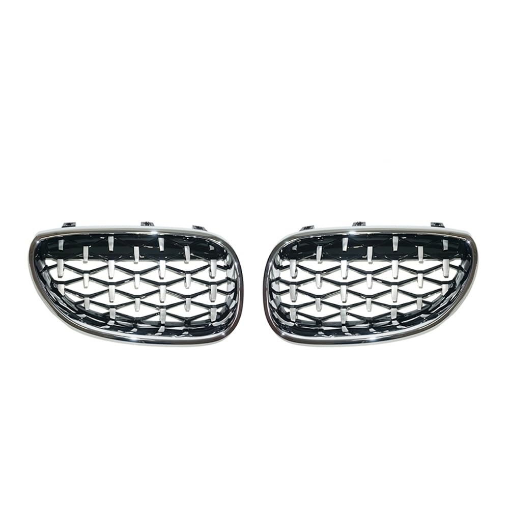 NFNVEKESD Auto-Frontgrillgitter 2PCS Für BM&W E60 E61 550i 535i M5 2004-2009 Auto Vorderen Stoßfänger Grills Racing Grill Diamant Niere Grille Meteor Stil Ersatz Front Kühlergrille(All Silver) von NFNVEKESD