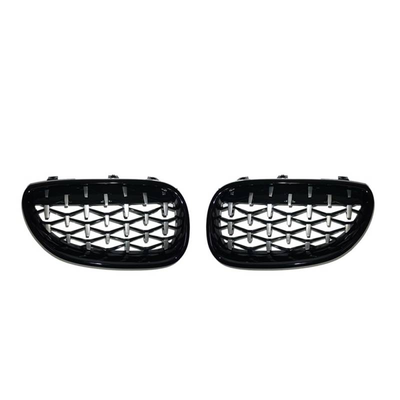 NFNVEKESD Auto-Frontgrillgitter 2PCS Für BM&W E60 E61 550i 535i M5 2004-2009 Auto Vorderen Stoßfänger Grills Racing Grill Diamant Niere Grille Meteor Stil Ersatz Front Kühlergrille(Black and Silver) von NFNVEKESD