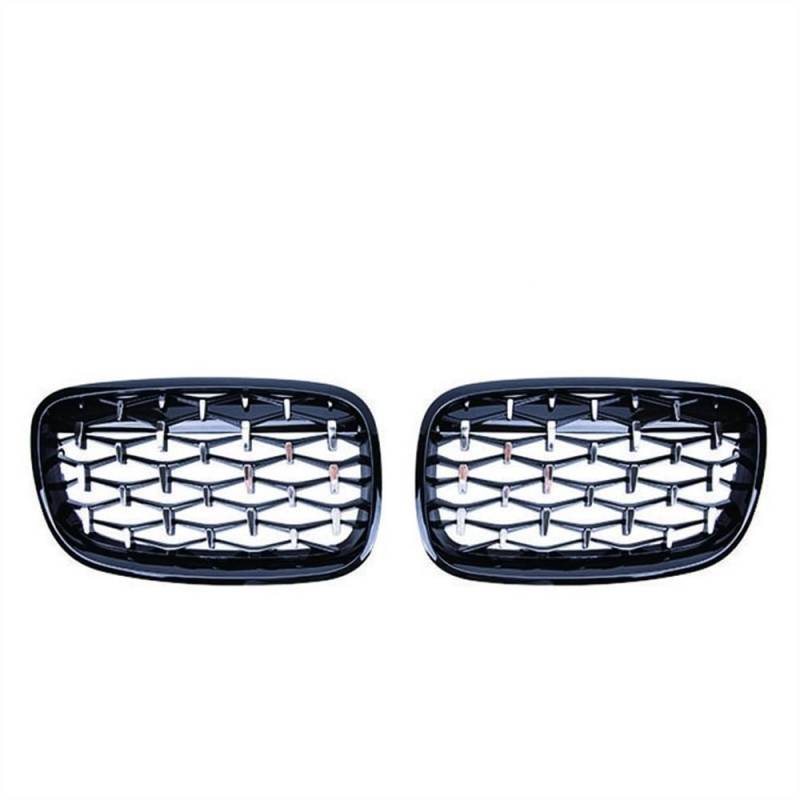 NFNVEKESD Auto-Frontgrillgitter 2PCS Für BM&W X5 X6 E70 E71 2006-2010 2011 2012 2013 Racing Grills Diamant Nieren Grille Chrom Meteor Stil Frontschürze Grill Front Kühlergrille(Silver and Black) von NFNVEKESD