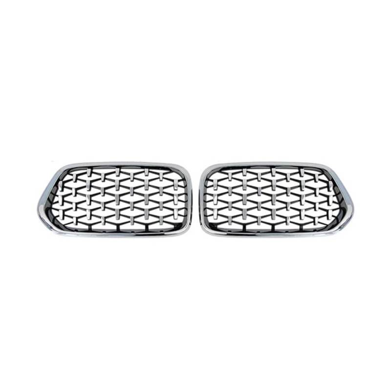 NFNVEKESD Auto-Frontgrillgitter Diamant Auto Front Stoßstange Nieren Grille Racing Grill Für BM&W Für X2 F39 2018 2019 2020 2021 2022 Glanz Schwarz Gitter Grills Trim Front Kühlergrille(Silver) von NFNVEKESD