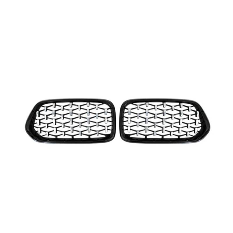 NFNVEKESD Auto-Frontgrillgitter Diamant Auto Front Stoßstange Nieren Grille Racing Grill Für BM&W Für X2 F39 2018 2019 2020 2021 2022 Glanz Schwarz Gitter Grills Trim Front Kühlergrille(Black Silver) von NFNVEKESD