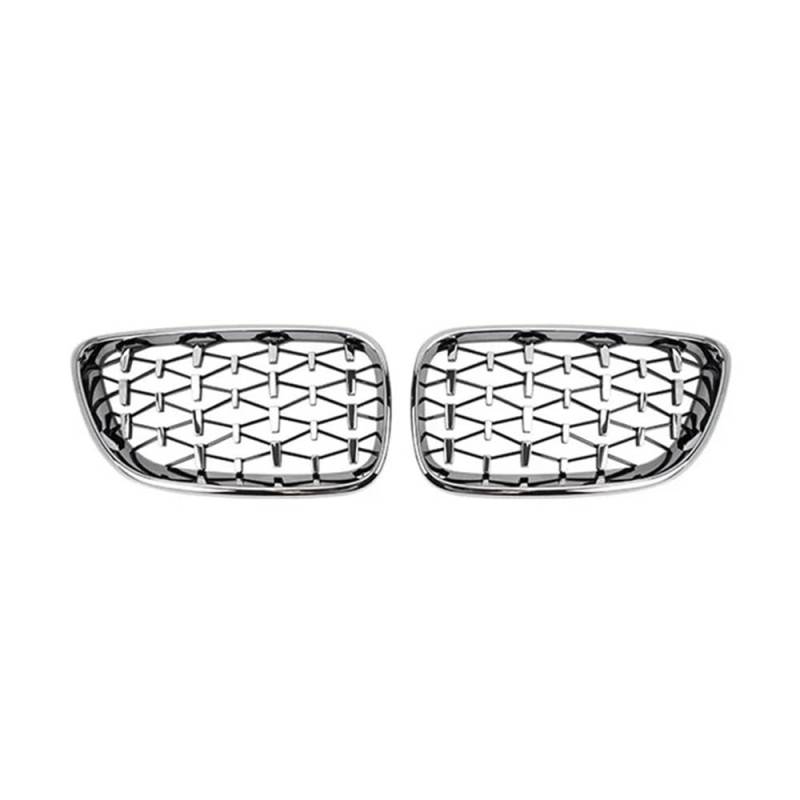 NFNVEKESD Auto-Frontgrillgitter Diamond Car Front Niere Grill Racing Grill Silber Grills Gitter Für BM&W Für 2 Serie F22 F23 F87 M2 2014 2015 2016 2017 2018 2019 Front Kühlergrille(Silver) von NFNVEKESD