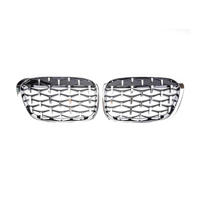 NFNVEKESD Auto-Frontgrillgitter EIN Paar Diamantgrill Racing Grills Dekoration Für BM&W Für X1 F48 2014 2015 2016 2017 2018 2019 Auto Front Nierengrill Auto Styling Front Kühlergrille(All Silver) von NFNVEKESD