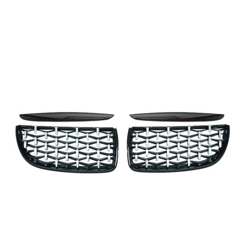 NFNVEKESD Auto-Frontgrillgitter Für BM&W 3 Serie E90 E91 320i 323i 328i 335i 2005 2006 2007 2008 Auto Vorne Niere Ersatz Gitter Racing Grill Haube Augenlider Front Kühlergrille(Black Silver) von NFNVEKESD