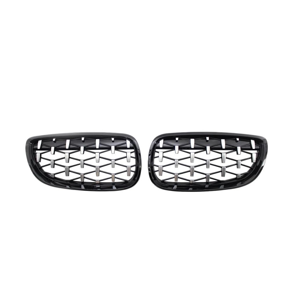 NFNVEKESD Auto-Frontgrillgitter Für BM&W 3er E92 E93 Coupe 2006 2007 2008 2009 2010 Chrom Glänzend Schwarz Außen Fronthaube Nierengitter Diamond Meteor Grill Front Kühlergrille(Black and Silver) von NFNVEKESD