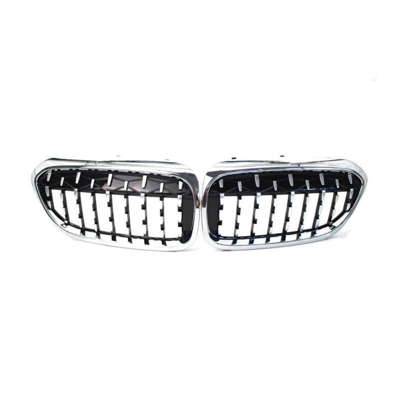 NFNVEKESD Auto-Frontgrillgitter Für BM&W Für 5 Series Für G30 G38 525i 528i 530i 540i 2017-2020 Auto Diamant Grills Front Nierengrill Chrom Mesh Grille Auto Styling Front Kühlergrille(All Silver) von NFNVEKESD