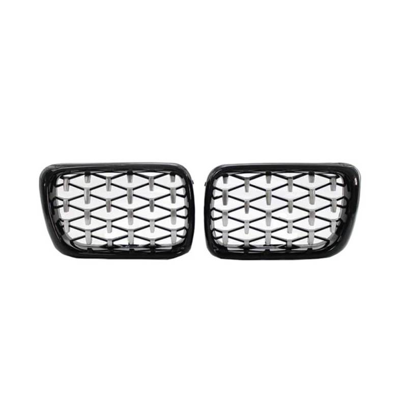 NFNVEKESD Auto-Frontgrillgitter Für BM&W Für E36 3-Serie 318I 323I 328I M3 1997 1998 1999 Diamond Racing Grill Auto Vorne Niere Grille Stoßstange Gitter ABS Front Kühlergrille(Silver and Black) von NFNVEKESD