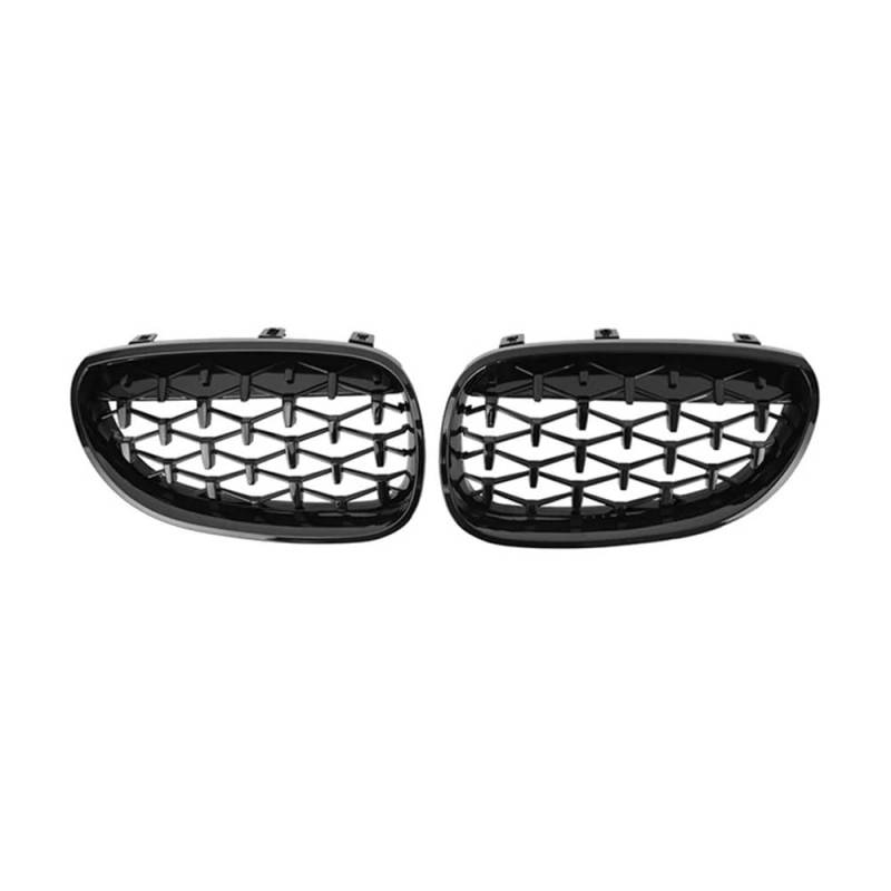 NFNVEKESD Auto-Frontgrillgitter Für BM&W Für E60 E61 550i 535i 2004–2009 Diamant-Auto-Frontstoßstangengrill Nieren-Racing-Grill Schwarzer Rahmen Silberne Grills Front Kühlergrille(Black) von NFNVEKESD