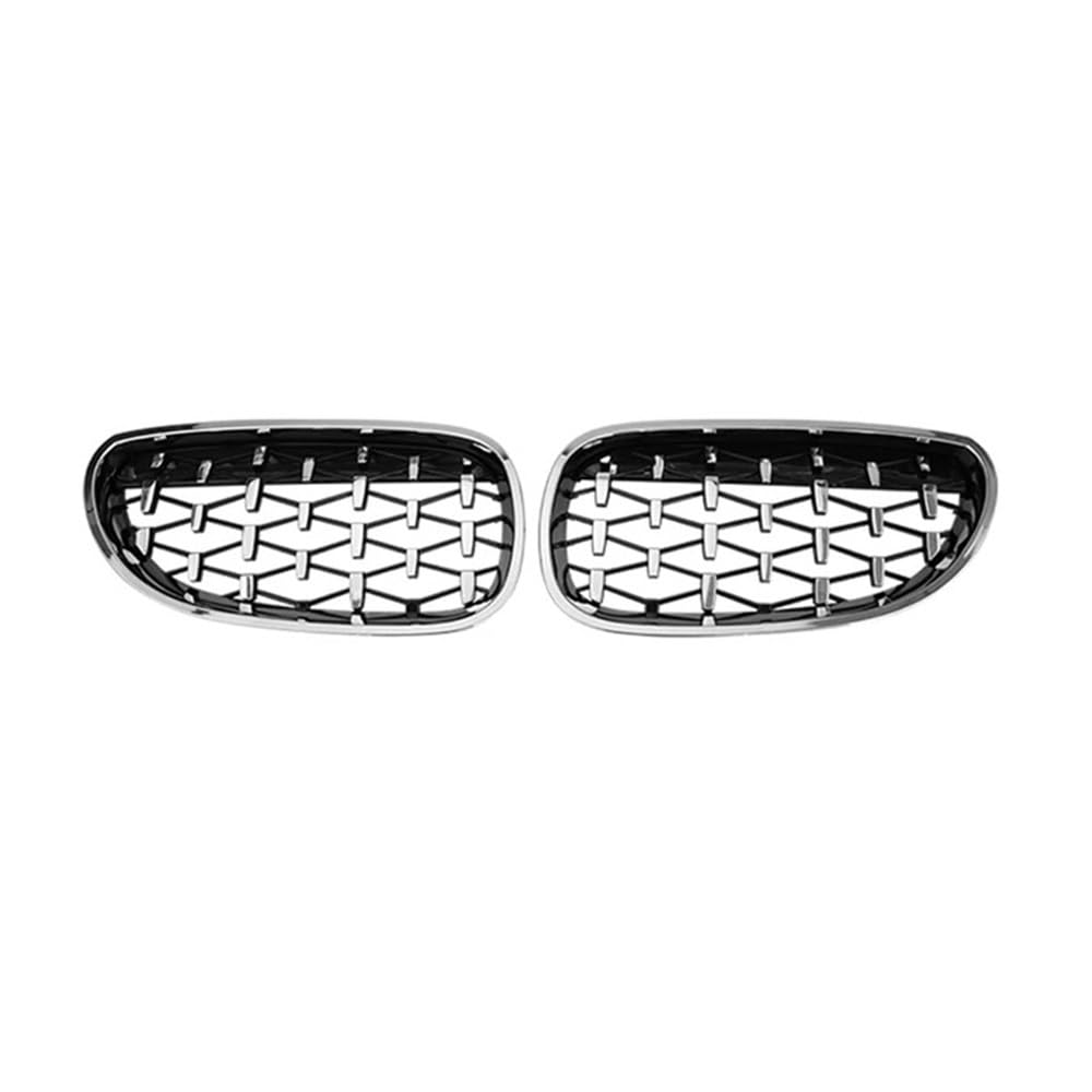 NFNVEKESD Auto-Frontgrillgitter Für BM&W Für E60 E61 550i 535i 2004–2009 Diamant-Auto-Frontstoßstangengrill Nieren-Racing-Grill Schwarzer Rahmen Silberne Grills Front Kühlergrille(Silver) von NFNVEKESD