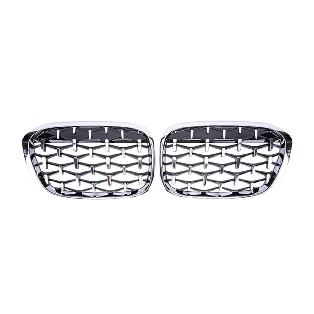 NFNVEKESD Auto-Frontgrillgitter Für BM&W Für X1 F48 F49 2016 2017 2018 2019 Auto Diamant Front Niere Kühlergrill Racing Grill Glanz Schwarz Grills Grills Auto Styling Front Kühlergrille(Full Silver) von NFNVEKESD