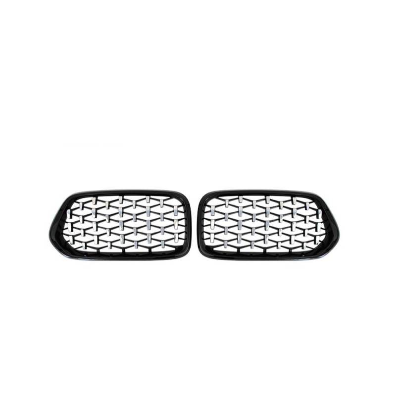 NFNVEKESD Auto-Frontgrillgitter Für BM&W X2 F39 2018 2019 2020 2021 1 Paar Vorne Links Rechts Diamant-Nierengrill Renngitter Glänzend Schwarz Im Meteor-Stil Front Kühlergrille(Black and Silver) von NFNVEKESD