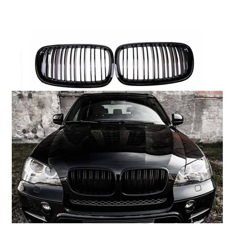 NFNVEKESD Auto-Frontgrillgitter SCHWARZER Kühlergrill ABS Front Ersatz Haube Niere Grill Für BM&W Für E70 E71 X5 X6 2007 2008 2009 2010 2011 2012 2013 2014 Front Kühlergrille(Glossy Black) von NFNVEKESD