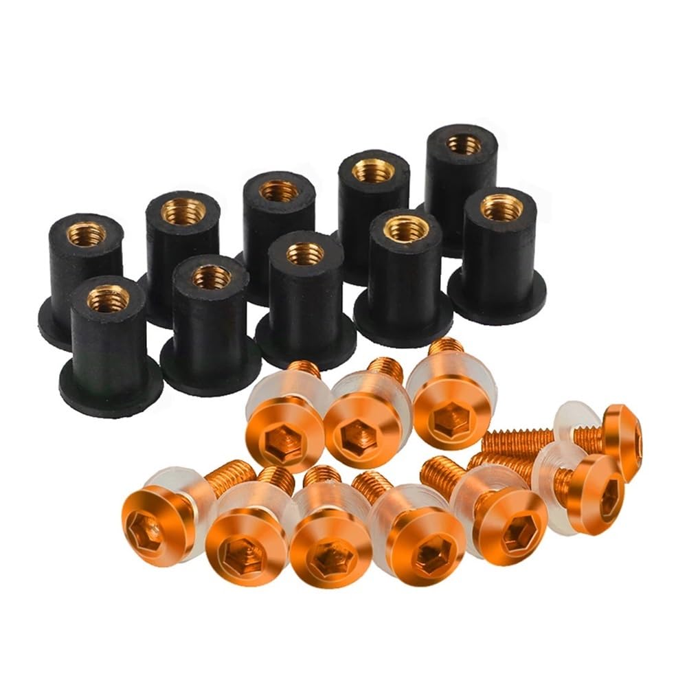 NFNVEKESD Karosserieschrauben Universal 5MM Für Hon┐da Für CBR 1000 RR 2007-2011 2012 Motorrad Windschutzscheibe Schrauben Kit Windschutzscheibe Schraube Montage Muttern(Orange) von NFNVEKESD