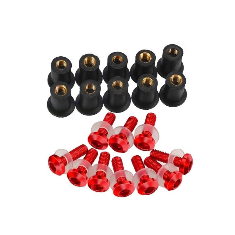 NFNVEKESD Karosserieschrauben Universal 5MM Für Hon┐da Für CBR 600 RR 2009-2021 2022 Motorrad Verkleidung Schrauben Kits Windschutzscheibe Schraube Gummi Muttern(Red) von NFNVEKESD