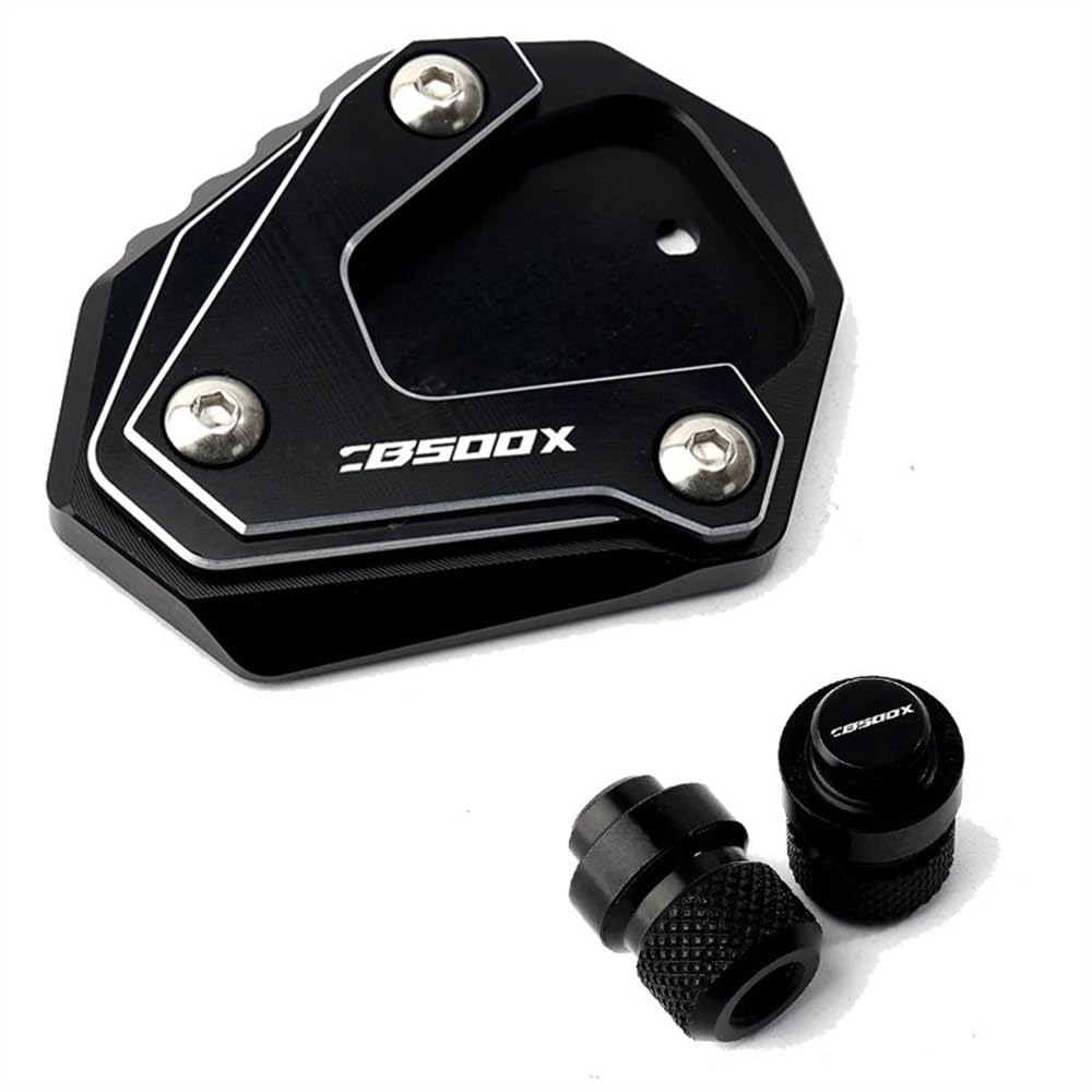 NFNVEKESD Motorrad-Seitenständerpolster Für Für CB500X Für CB 500 X Für CB 500X 2013-2020 2021 2022 2023 Motorrad Kickstand Fuß Seitenständer Vergrößerung Pad Ventilkappen(Black Combo) von NFNVEKESD