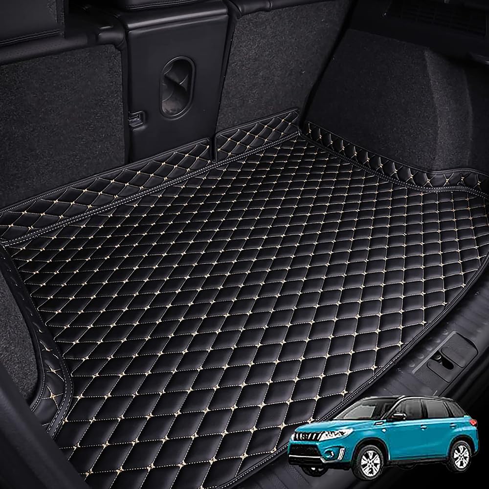 Auto Kofferraummatten Leder, für Audi Q7 7 Seats 2016-2022 Auto Kofferraumwanne Kofferraummatte, Kofferraummatte Laderaummatte Schutzmatte.,D-Black-Beige von NGANOH