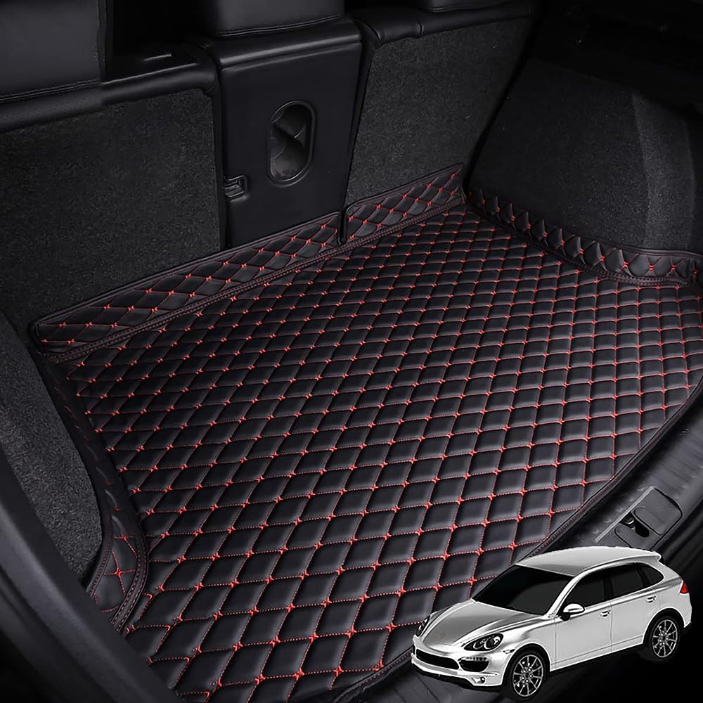 NGANOH Auto Kofferraummatten Leder, für Audi Q7 New Energy 2017-2023 Auto Kofferraumwanne Kofferraummatte, Kofferraummatte Laderaummatte Schutzmatte.,C-Black-Red von NGANOH