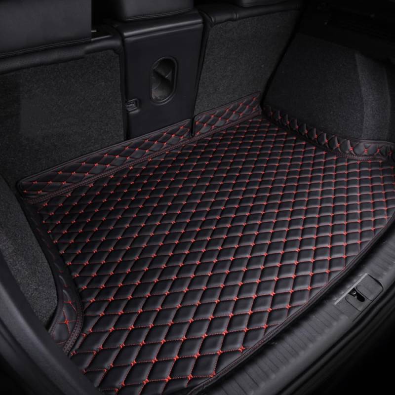 Auto Leder Kofferraummatte für Nissan X-Trail III (T33) 2022 2023 7-seat, Wasserdicht Antirutsch Kofferraumwanne Schutzmatte, Flacher Stil Kofferraummatte,C Black Red von NGANOH