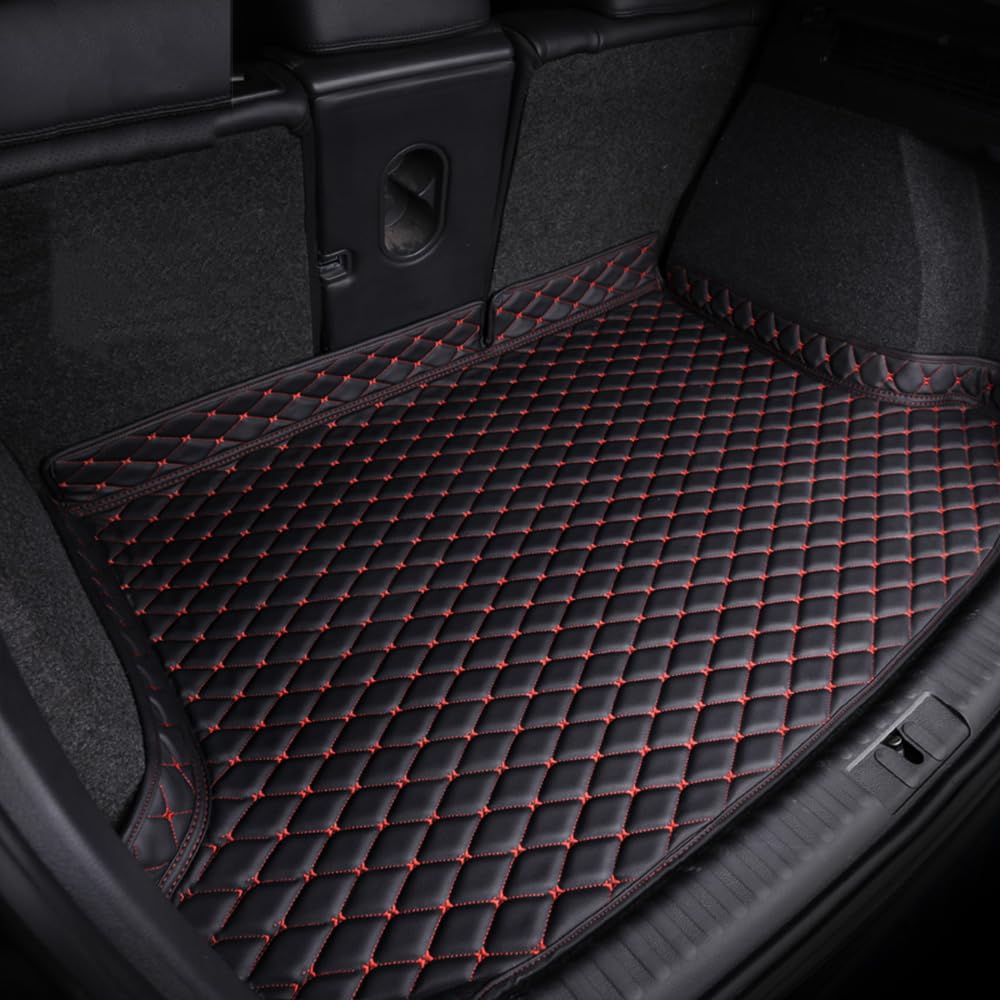 NGANOH Auto Leder Kofferraummatte für Audi Q7 4L (5-seat) 2005–2015, Wasserdicht Antirutsch Kofferraumwanne Schutzmatte, Flacher Stil Kofferraummatte,C Black Red von NGANOH