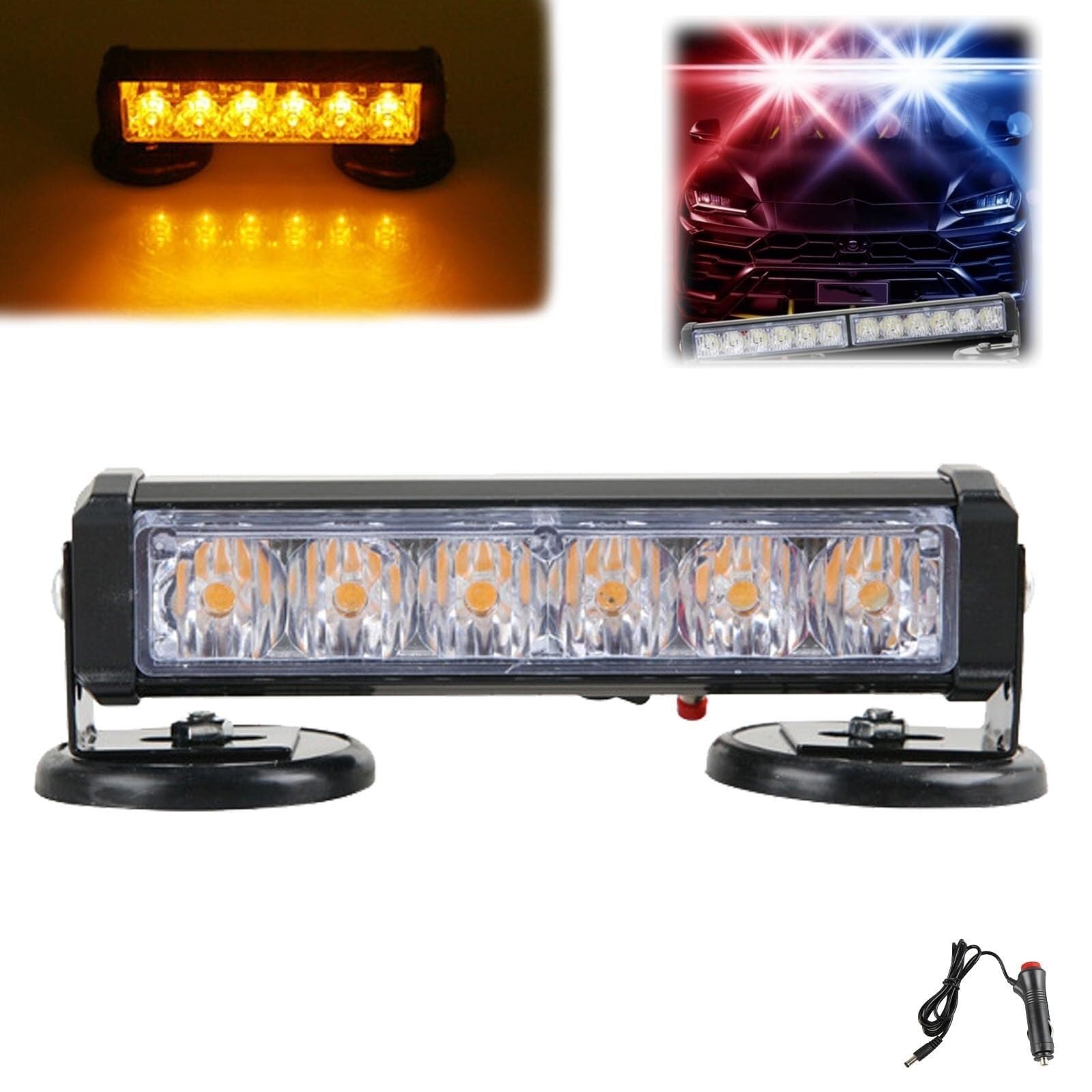 Starkes magnetisches Licht für Auto, 6 LEDs mit hoher Intensität, Stroboskoplicht für Auto, wasserdicht, IP66 mit Fernbedienung, Stroboskoplicht für Notfälle, Polizei-Lichter, rot blau wechselt von NIANE