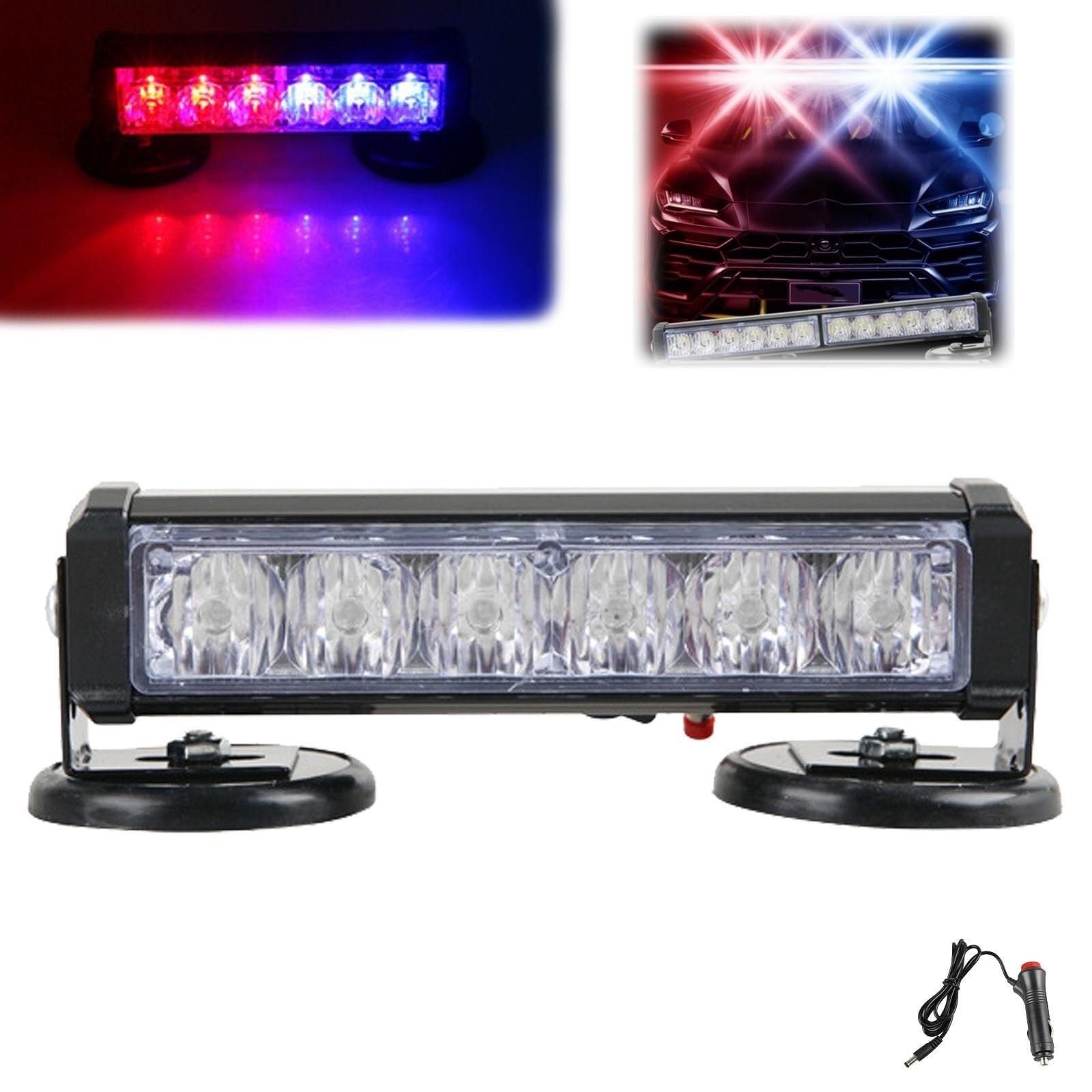 Starkes magnetisches Licht für Auto, 6 LEDs mit hoher Intensität, Stroboskoplicht für Auto, wasserdicht, IP66 mit Fernbedienung, Stroboskoplicht für Notfälle, Polizei-Lichter, rot blau wechselt von NIANE