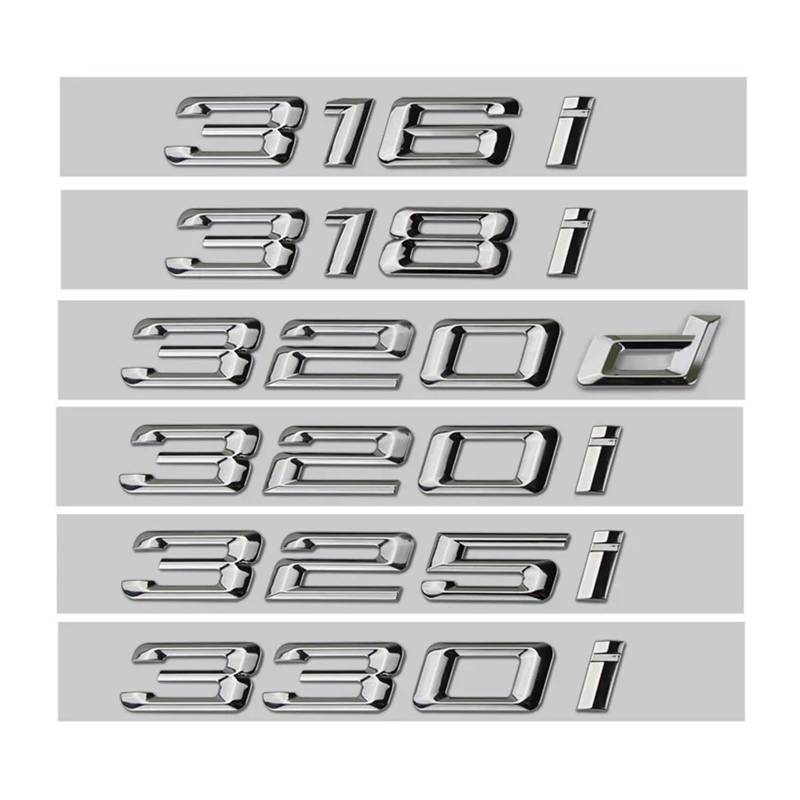 NIBOTT 3D ABS Auto Buchstaben Stamm Abzeichen 316i 318i 320i 325i 328i 330i 335i 330d 320d Emblem Logo Aufkleber Fit for BMW E46 F30 E90 Zubehör (Color : Chrome Silver, Size : 320d) von NIBOTT