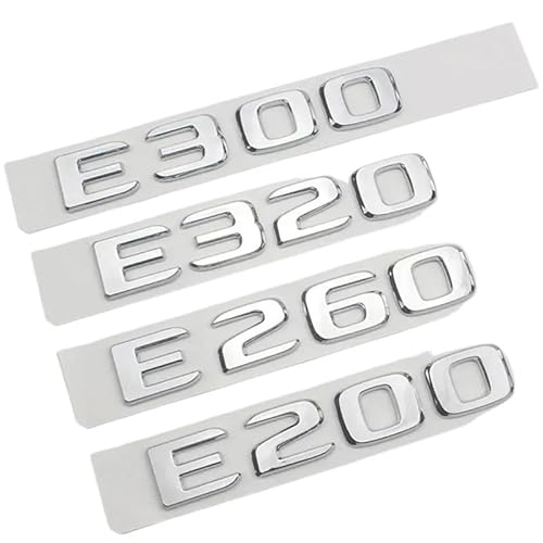 NIBOTT 3D ABS Chrom Auto Hinten Stamm Abzeichen Aufkleber Aufkleber Emblem E200 E260 E300 E320 Logo Fit for Mercedes E 200 260 300 320 W212 W213 W211 (Color : Chrome Silver, Size : E 200) von NIBOTT