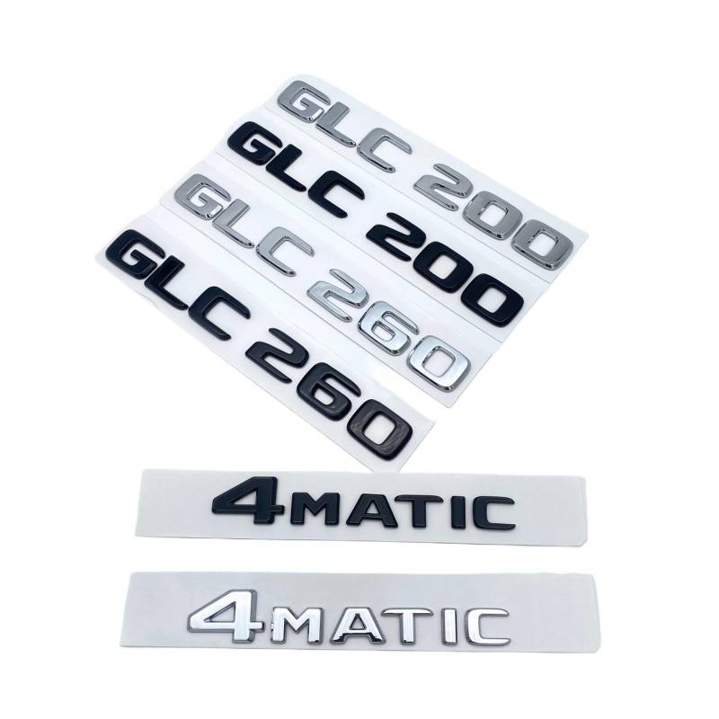 NIBOTT 3D ABS Chrom Schwarz Buchstaben GLC260 GLC300 GLC350 GLC220d GLC350e 4Matic Emblem Passend for Mercedes Benz GLC X253 Kofferraum Logo Aufkleber (Color : Matte Black, Size : 4Matic) von NIBOTT