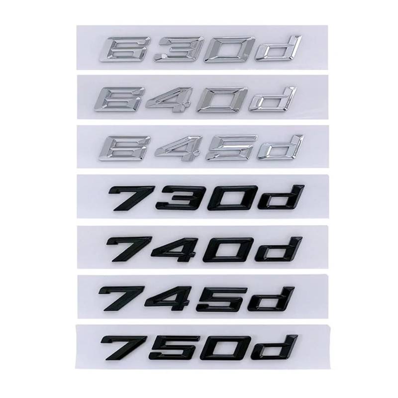 NIBOTT 3D ABS Schwarz Auto Buchstaben Aufkleber Fit for BMW 630d 640d 645d 650d 730d 740d 745d 750d 760d E65 f01 G11 Logo Emblem Abzeichen Zubehör (Color : Chrome, Size : 640d-2008-2017) von NIBOTT