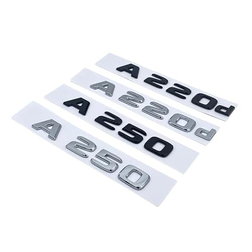 NIBOTT 3D Buchstaben A180 A200 A220 A250 A260 A180d A220d 4Matic ABS Emblem Passend for Mercedes Benz A W176 W177 Kofferraum Hinten Logo Aufkleber (Color : Glossy Black, Size : A220) von NIBOTT