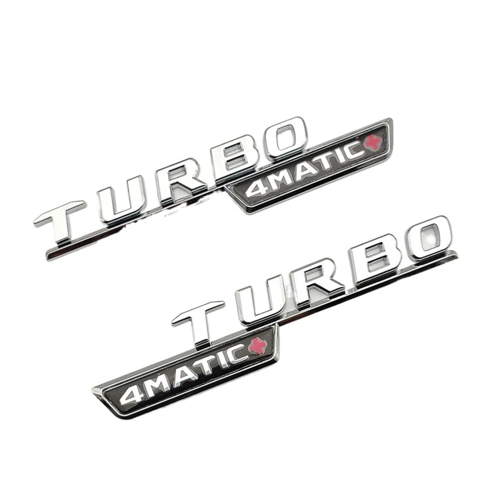 NIBOTT 3D Schwarze Chrom-Buchstaben for Auto-Logo-Aufkleber passend for Mercedes A45S AMG W177 Zubehör Turbo 4matic Emblem Heckkoffer-Abzeichen (Color : TB Plus Silver 2pcs) von NIBOTT