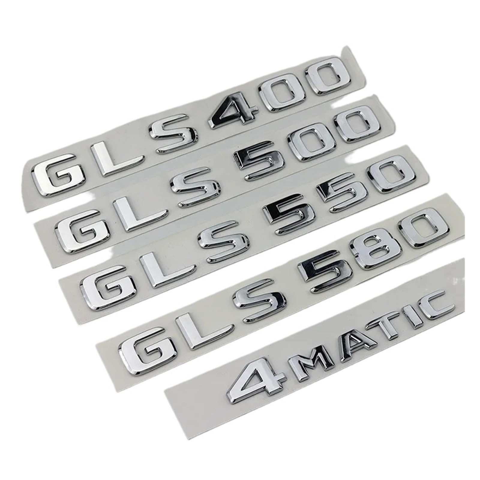 NIBOTT ABS 3D Chrom Buchstaben for Auto Emblem Logo Aufkleber Fit for Mercedes Benz GLS 63 AMG 400 450 500 550 580 X167 X166 Zubehör (Color : Chrome Silver, Size : 4MATIC) von NIBOTT
