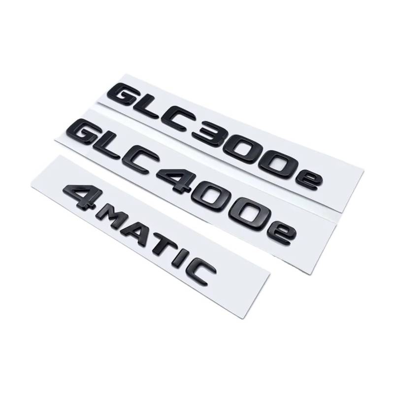 NIBOTT Glänzend Schwarze 3D-ABS-Buchstaben GLC300de GLC300e GLC350e GLC400e 4Matic Emblem passend for Mercedes Benz GLC X253 Kofferraum-Logo-Aufkleber (Color : Glossy Black, Size : 4Matic) von NIBOTT