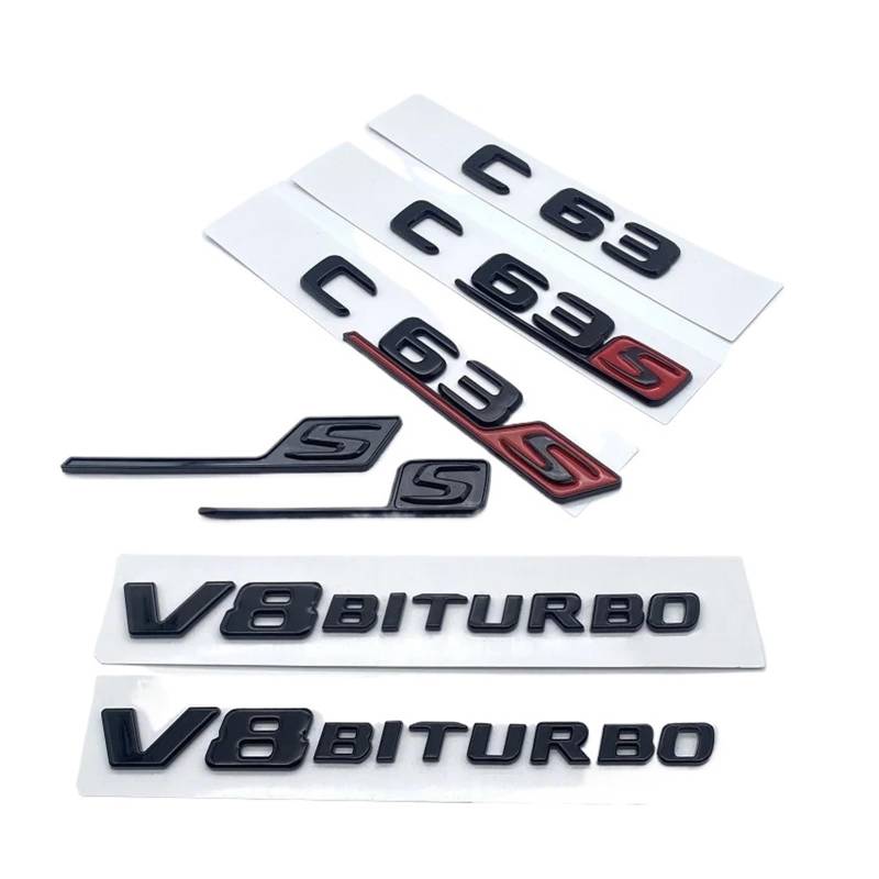 NIBOTT Glänzende Schwarze Buchstaben und Zahlen Emblem C63 C63s V8Biturbo Fit for Mercedes Benz AMG Kofferraum hinten C205 S205 W205 Logo-Aufkleber (Color : A M G 1pcs, Size : Glossy Black) von NIBOTT