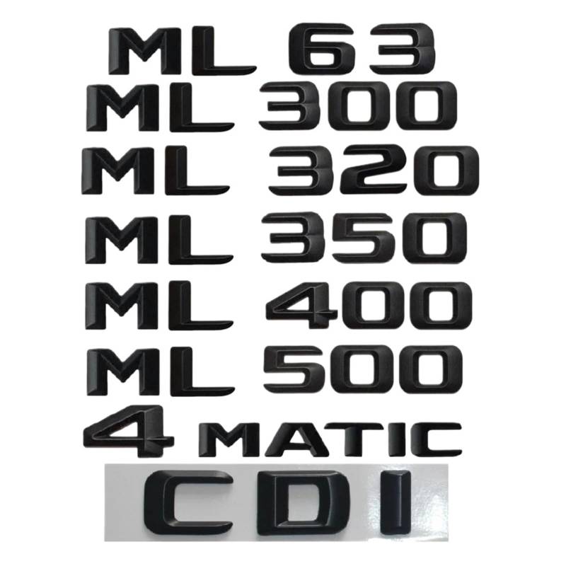 NIBOTT Passend for Mercedes Benz ML-Klasse ML55 ML63 AMG ML300 ML320 ML350 ML400 ML500 ML550 4MATIC CDI CGI Trunk Letter Emblem Abzeichen Schwarz 2015 (Color : Chrome, Size : ML350) von NIBOTT